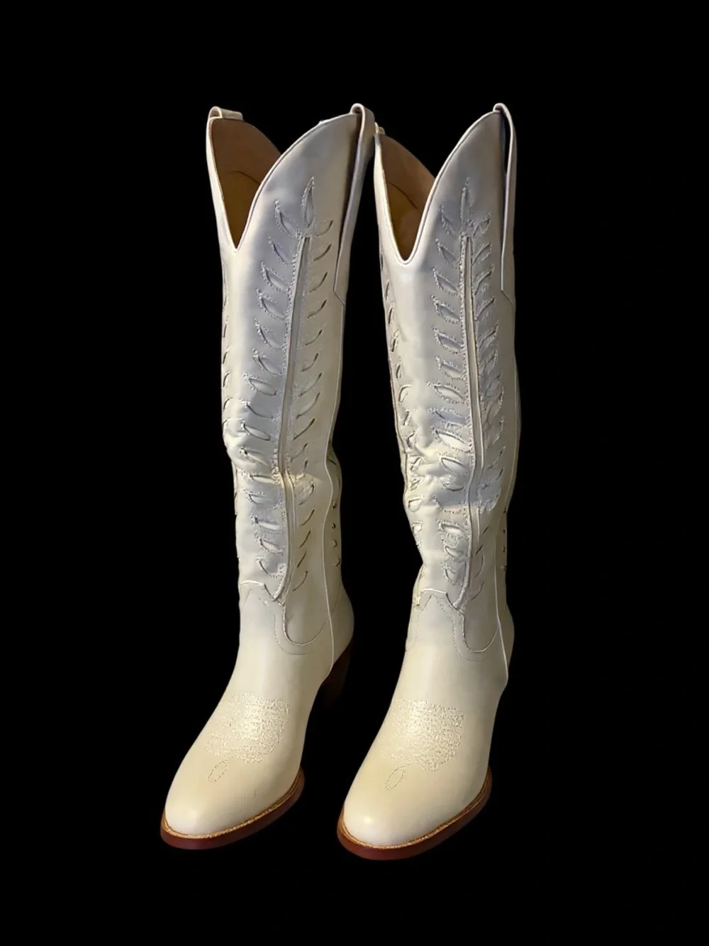 Women's Ivory Embroidered Tall Cowboy Boots